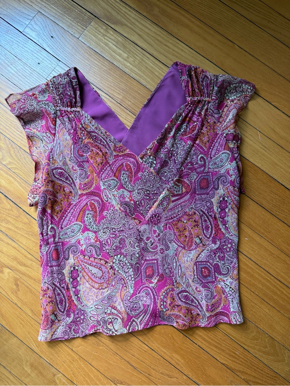 Silk Pink Paisley V-Neck Top